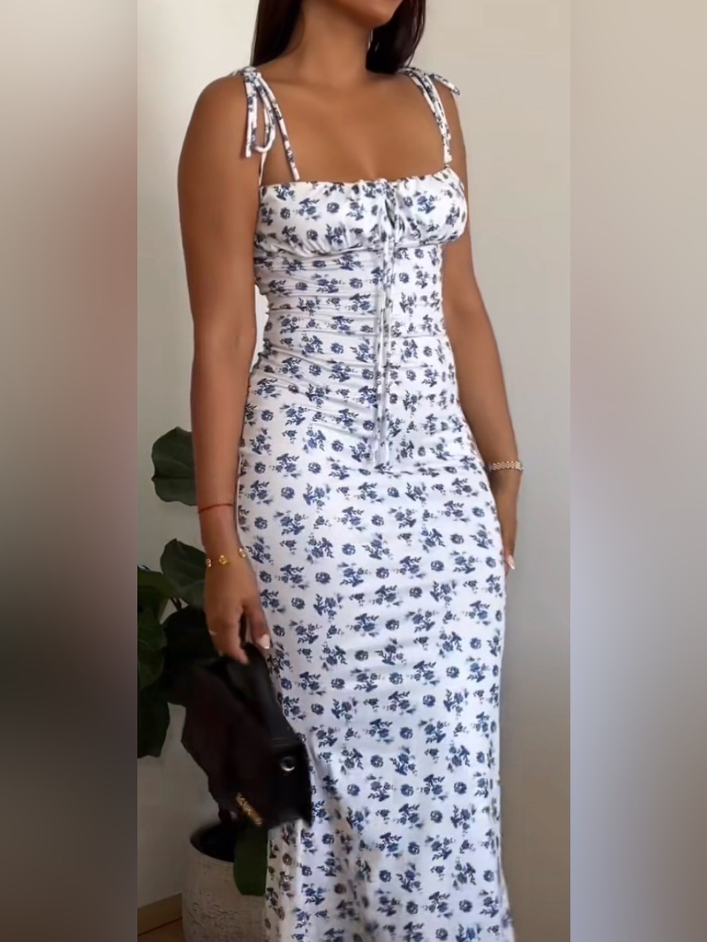 Marthea Floral Tie-Front Maxi Dress - White & Blue-Large